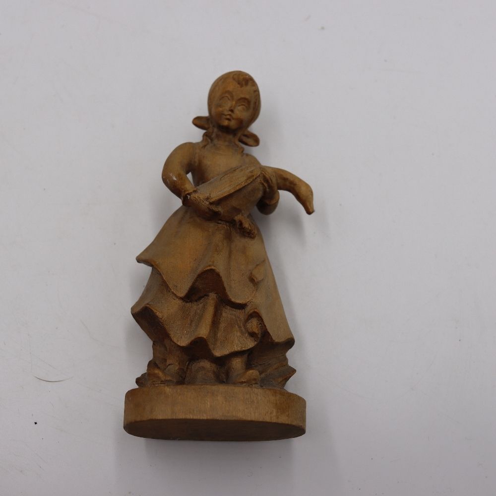Wooden German Girl With Goose Statue Figurine Carved Art Statue